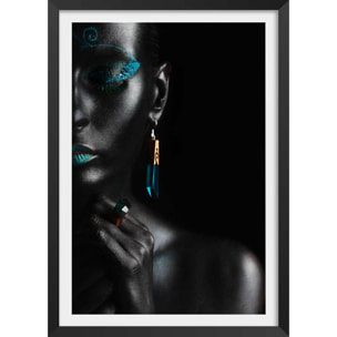 Affiche photo d'art girl turquoise Affiche + cadre en bois - Noir