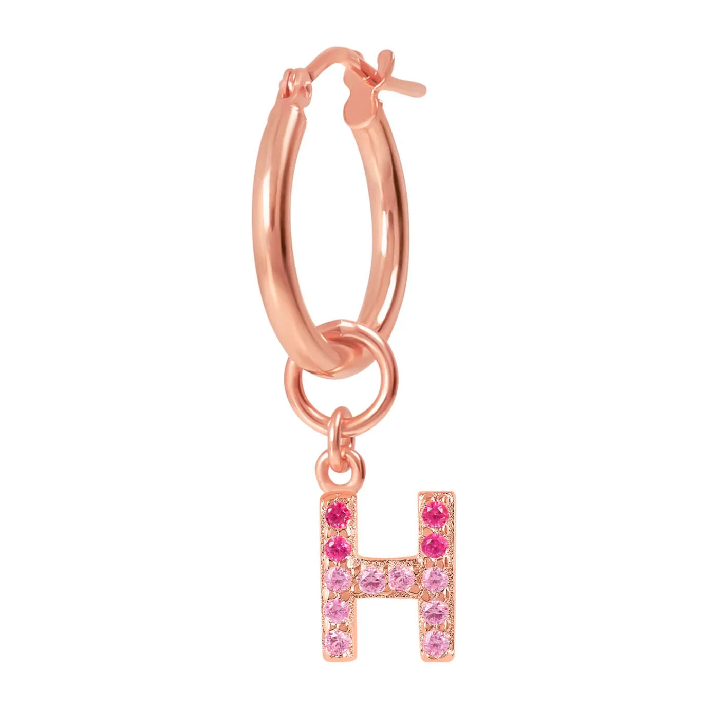 Orecchino a Cerchio con Ciondolo Lettera H in Pavé di Cubic Zirconia Bianche