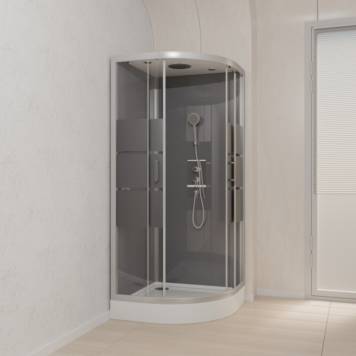 Cabine de douche 1/4 de cercle 90x90x215cm avec bande depolie - SILVERY STRIPE ROUND
