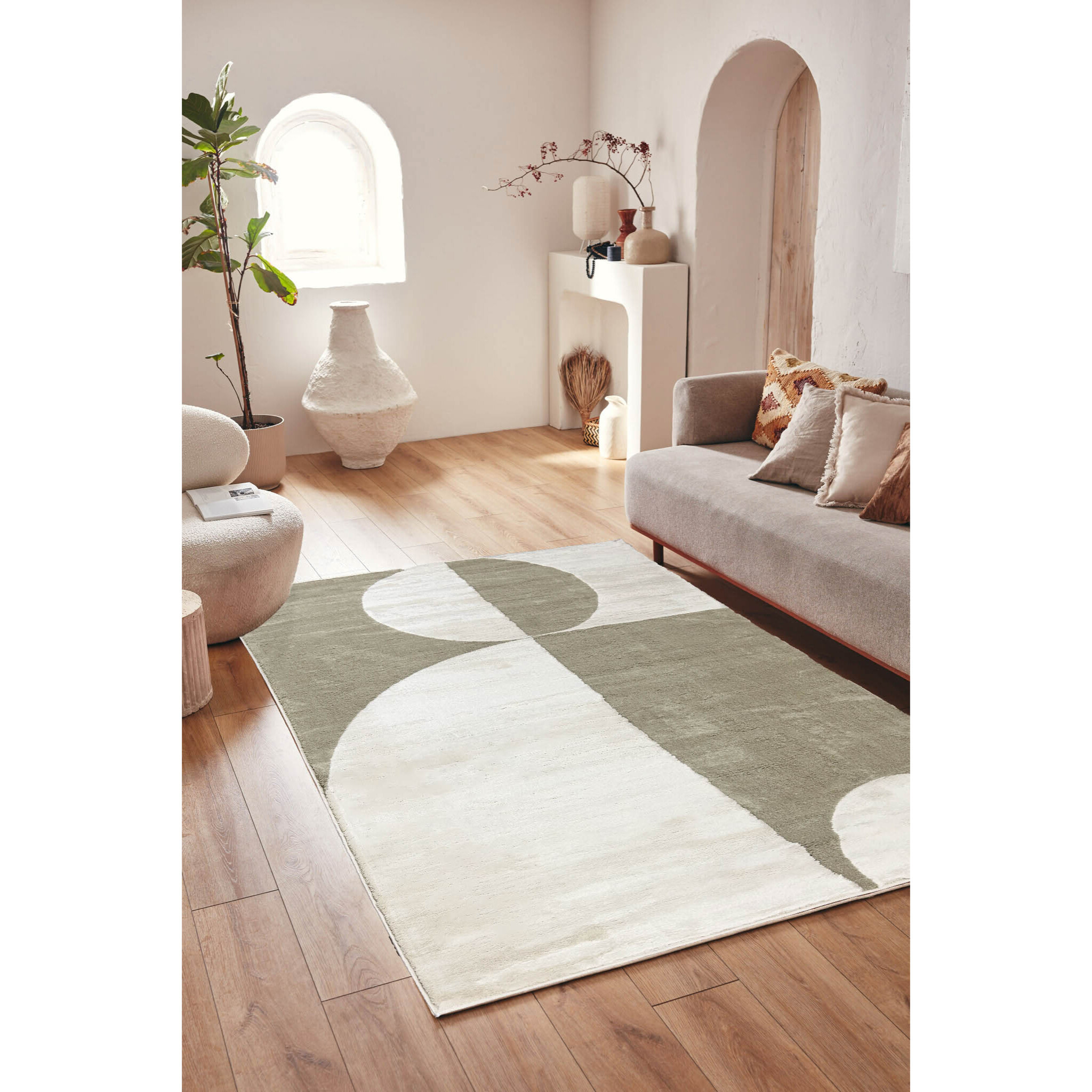 NELY - Tapis de salon à poils ras motif géométrique - Vert