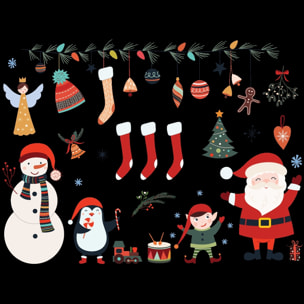 Sticker Noël père noël et éléments de noël - Autocollants stickers adhésifs noël - décoration fêtes