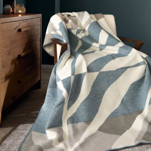 Plaid coton mélangé 415 g/m² motif jacquard bleu beige Versus aqua