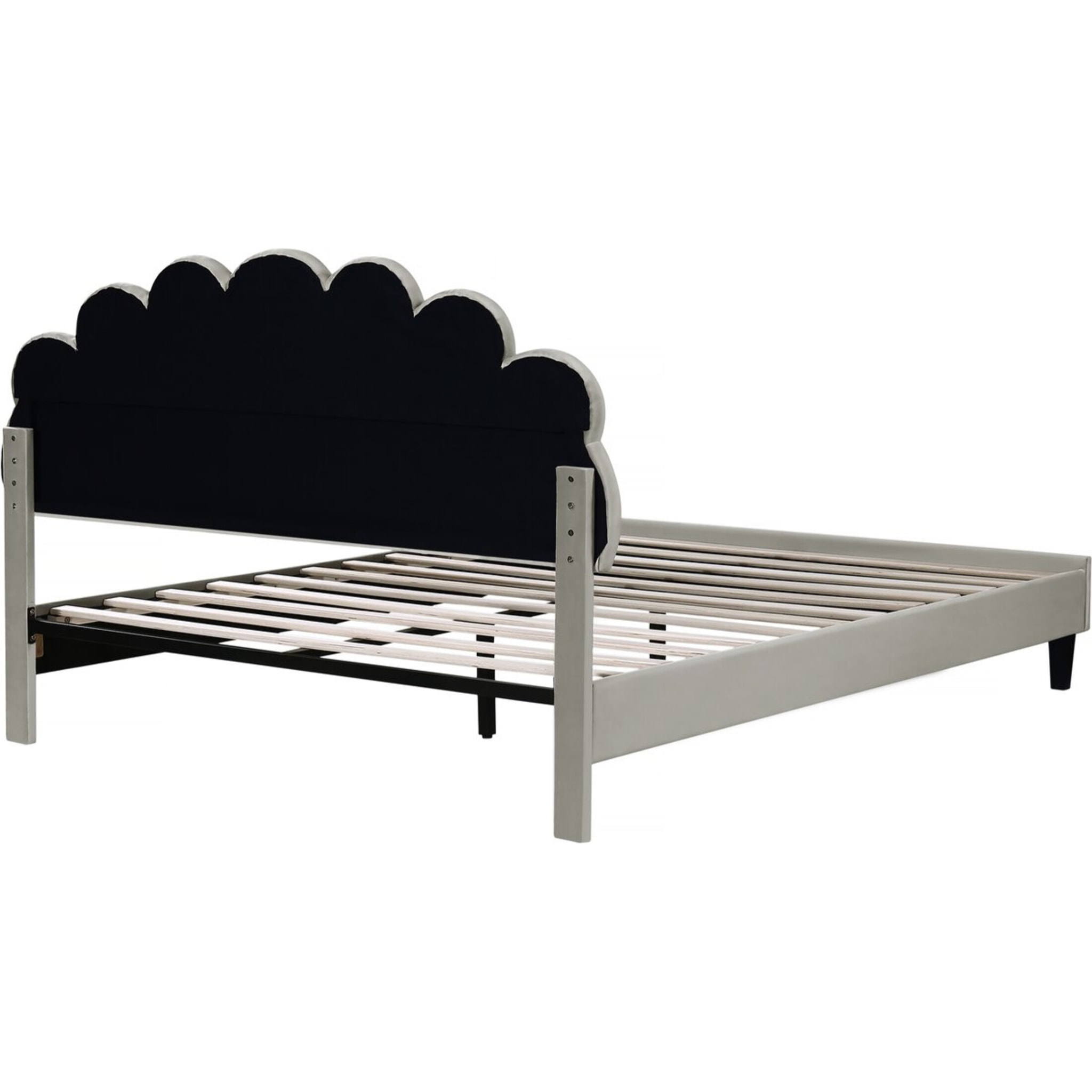 Lit coquillage en velours "Manon" - 160 x 200 cm - Gris