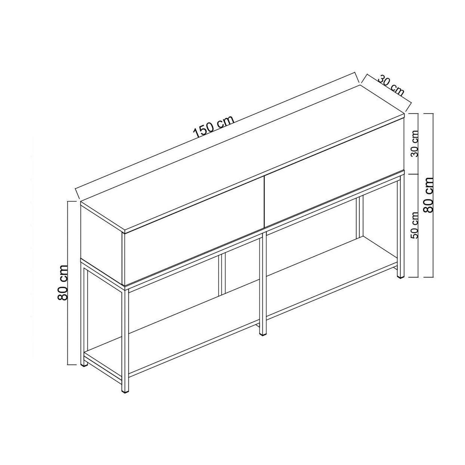 Credenza Djimsit, Buffet da soggiorno, Madia da salotto, Dispensa da cucina, 150x30h80 cm, Nero e Oro