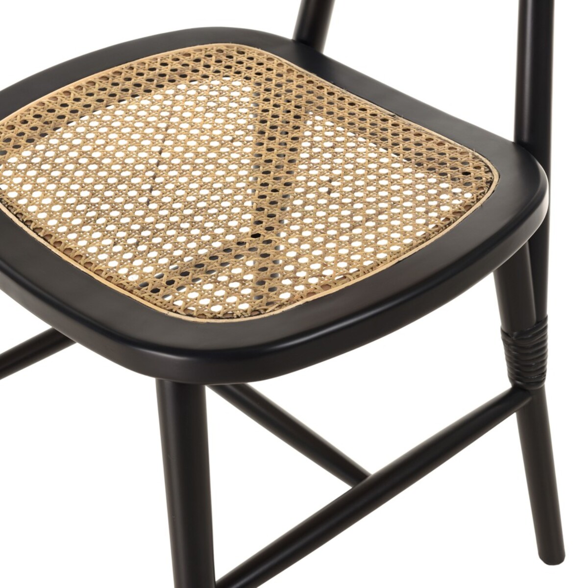 PIERRE - Lot de 2 chaises bois noir, assise et dossier en rotin naturel