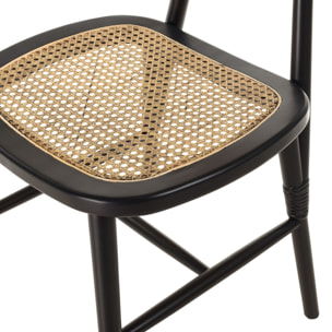 PIERRE - Lot de 2 chaises bois noir, assise et dossier en rotin naturel