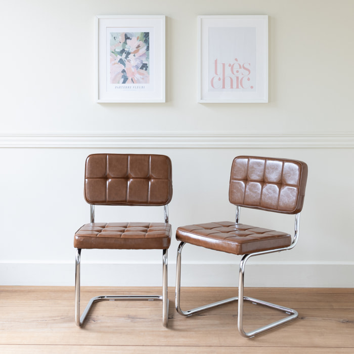 Lot de 2 chaises cantilever en simili marron MARIA