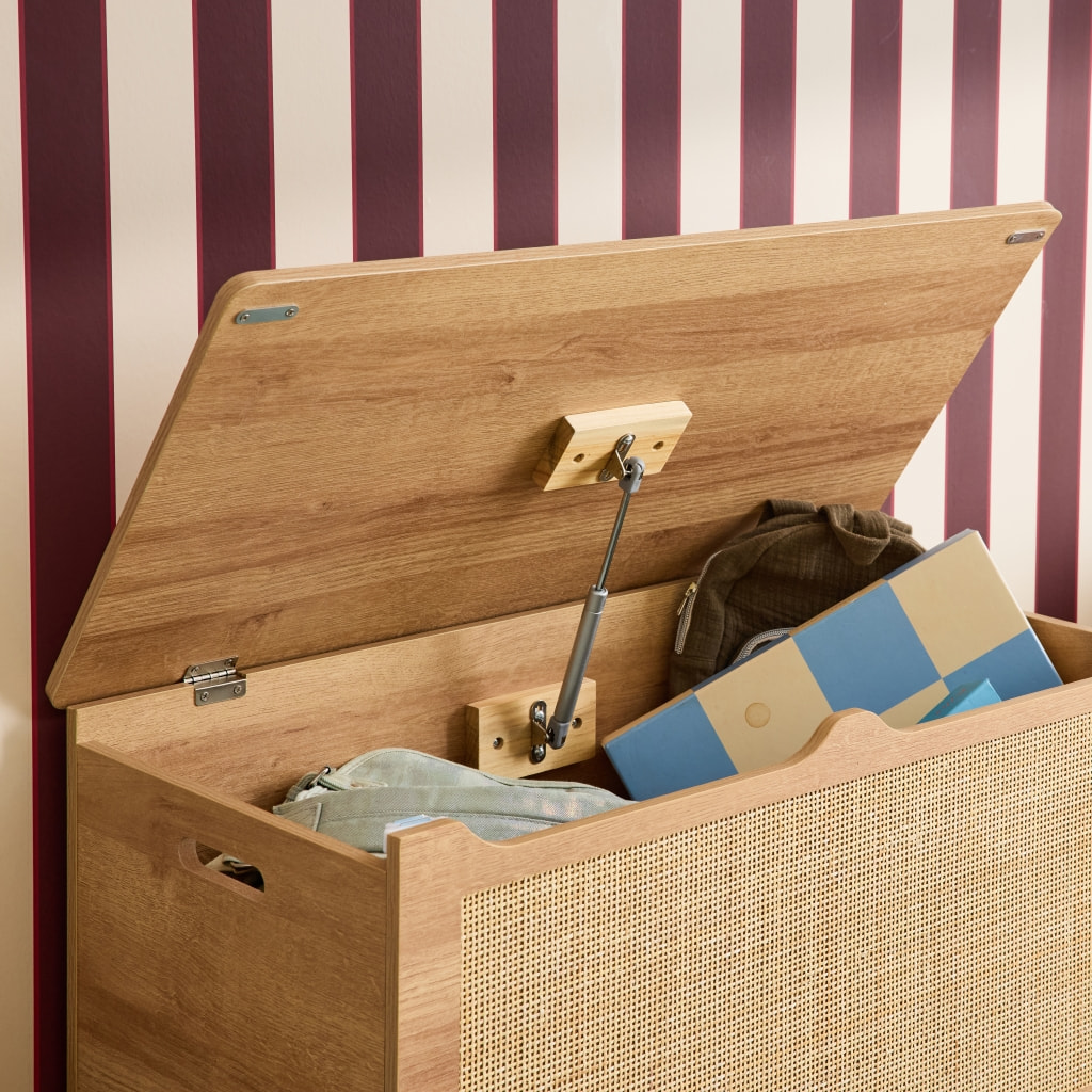 Coffre à jouets enfant décor bois et cannage BOHÈME