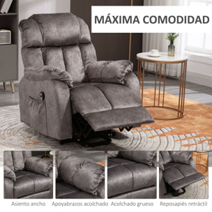 Sillón Relax Levanta Personas Eléctrico Silla Elevadora Eléctrica con Reposapiés 2 Bolsillos Laterales Mando a Distancia y Reclinación Eléctrica hasta 135° Gris