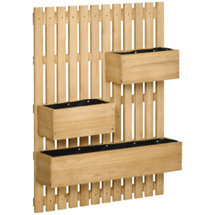 Jardinera de Pared con Enrejado Jardinera Vertical de Madera con 3 Macetas Móviles y Orificio de Drenaje para Jardín Terraza Patio 60x16x80 cm Natural
