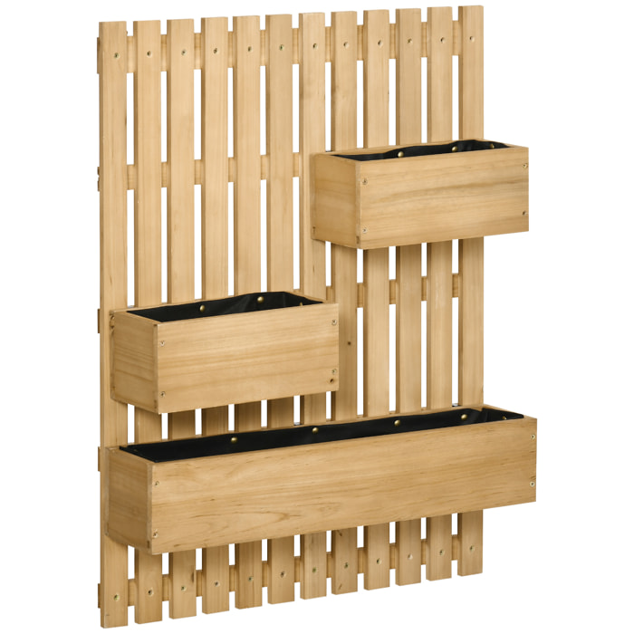 Jardinera de Pared con Enrejado Jardinera Vertical de Madera con 3 Macetas Móviles y Orificio de Drenaje para Jardín Terraza Patio 60x16x80 cm Natural