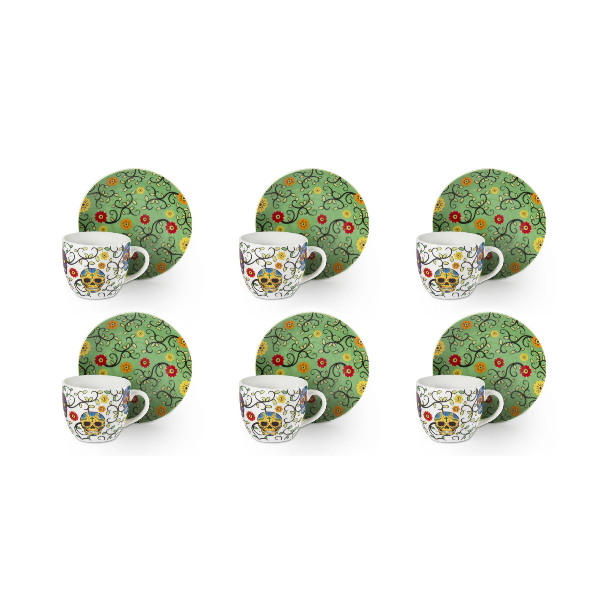 Set 6 Tazzine Caffè con Piattini Excelsa – Calavera, Porcellana Multicolore