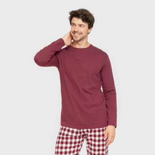 Pijama hombre franela Cuadro Gustavo Burdeos