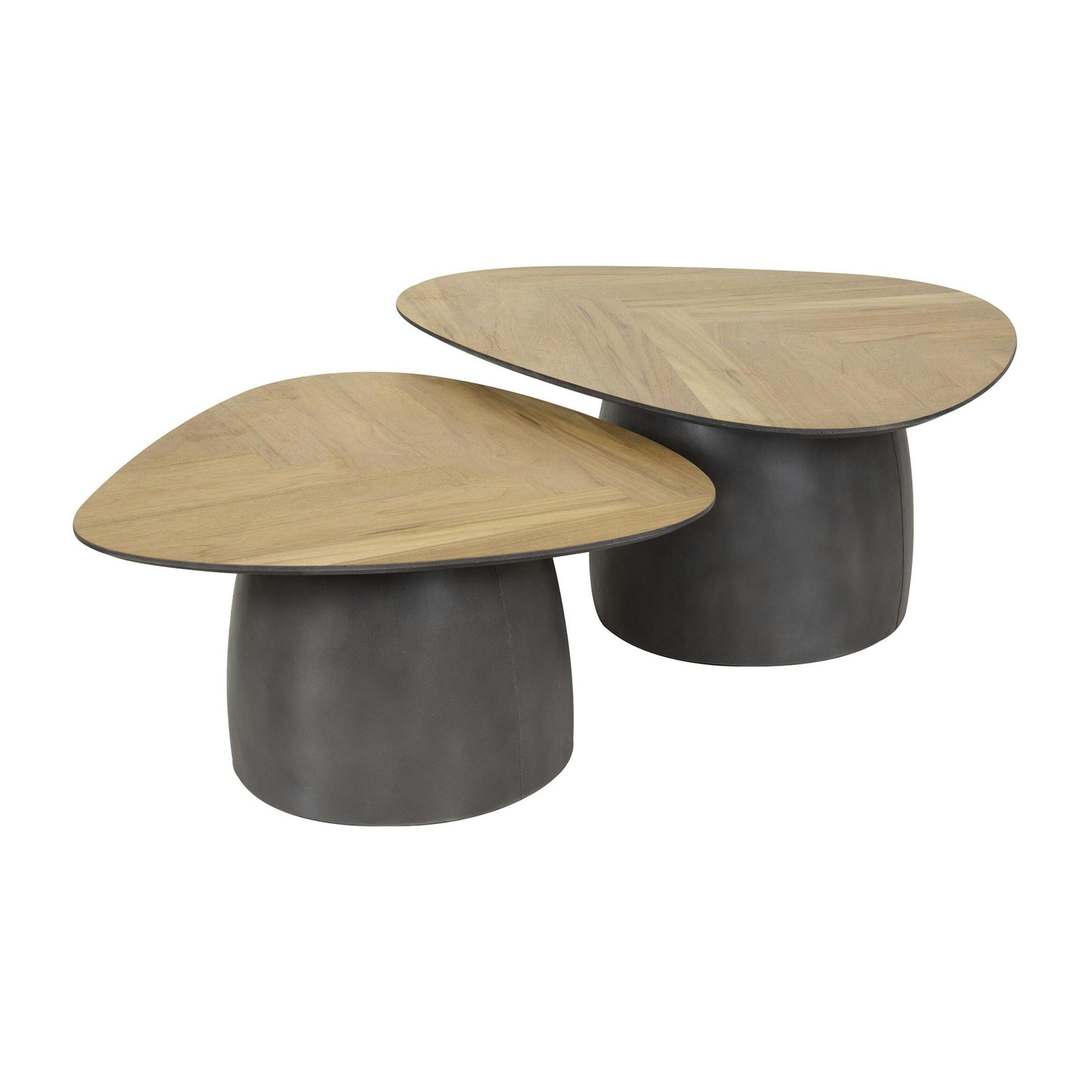 Table basse en bois de teck et métal motif chevron (lot de 2) MAYA