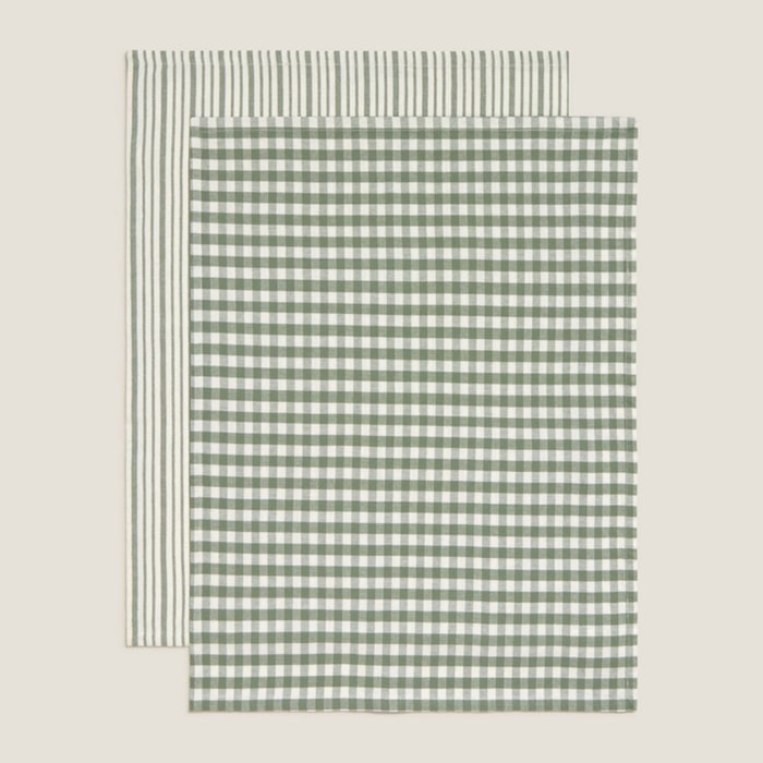 Set 2 trapos cuadros rayas Vichout color verde Algodón