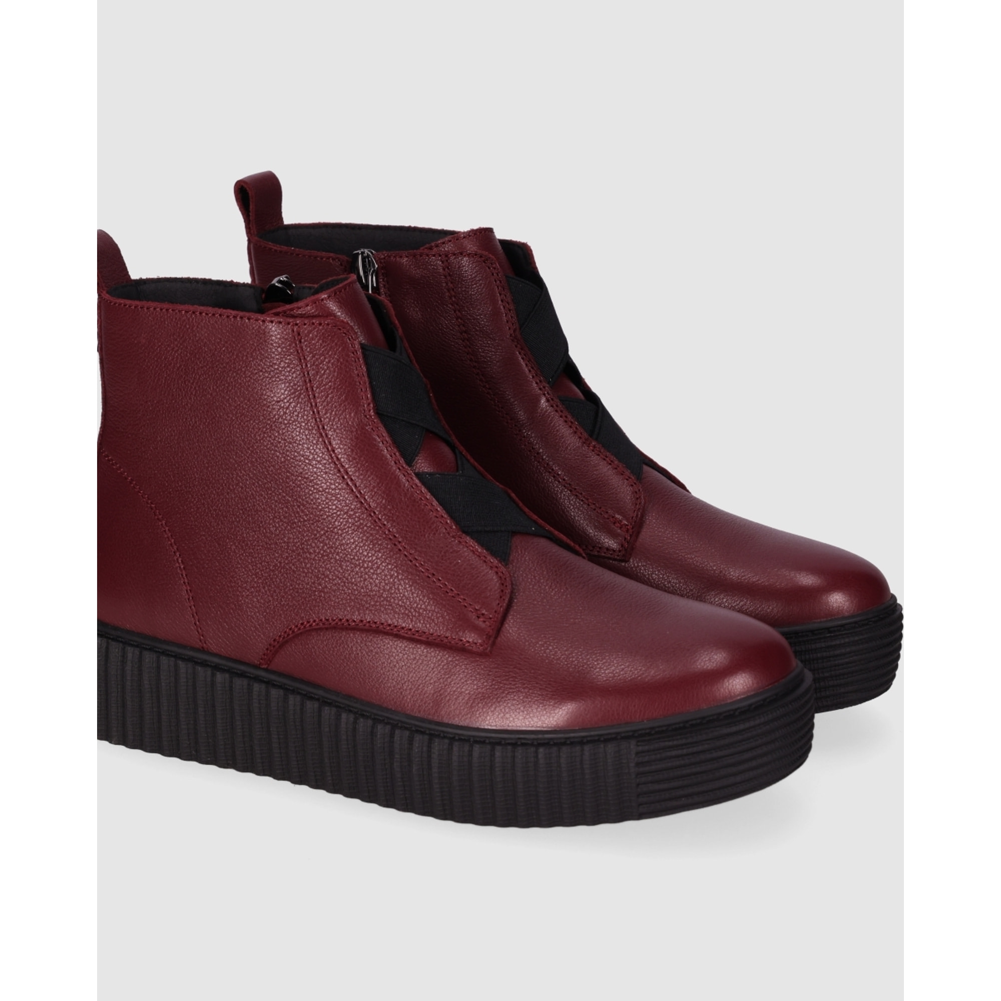 Botines de Piel - Burdeos - Tacón: Bajo