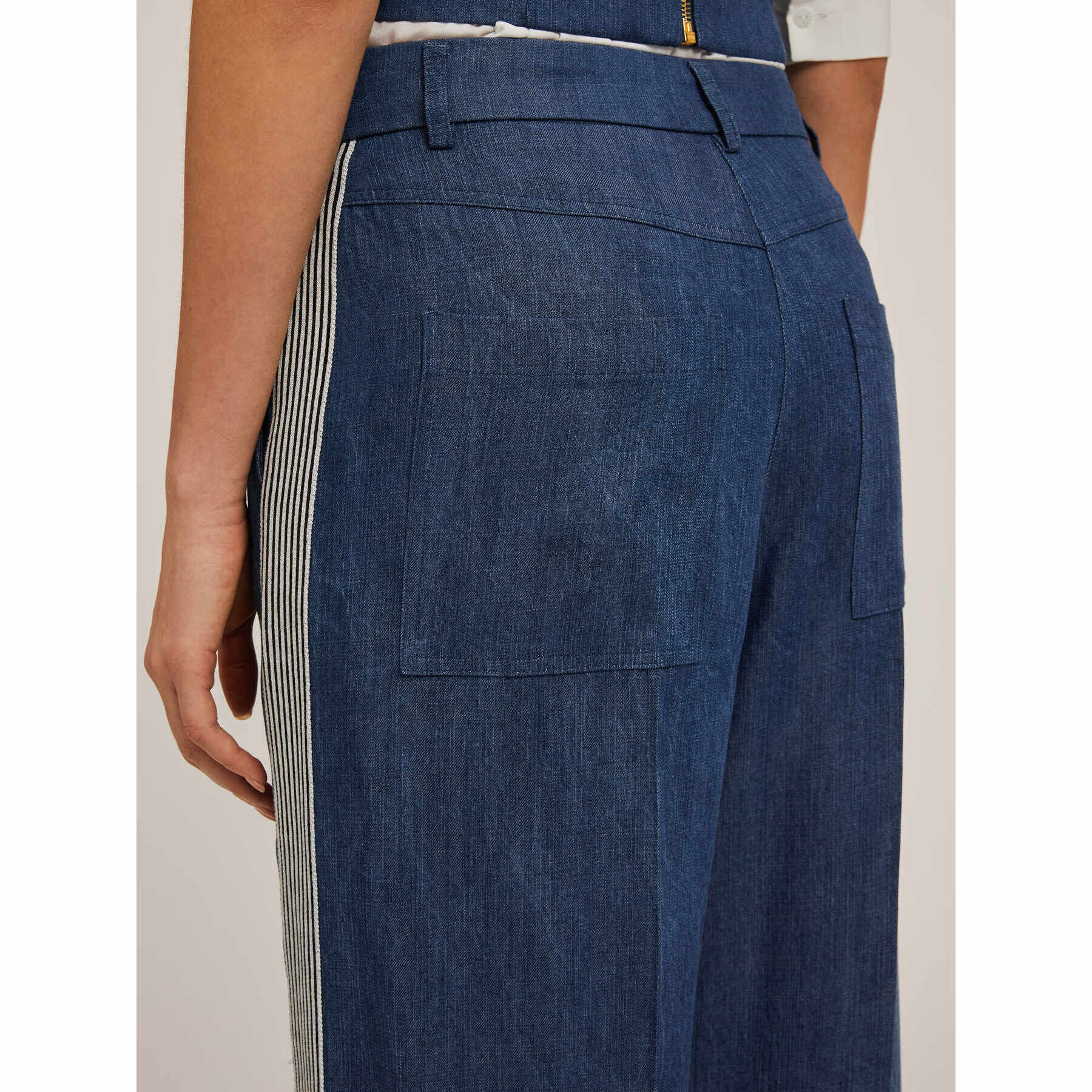 Motivi - Pantaloni palazzo effetto denim con bande laterali - Blu