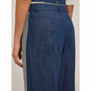 Motivi - Pantaloni palazzo effetto denim con bande laterali - Blu