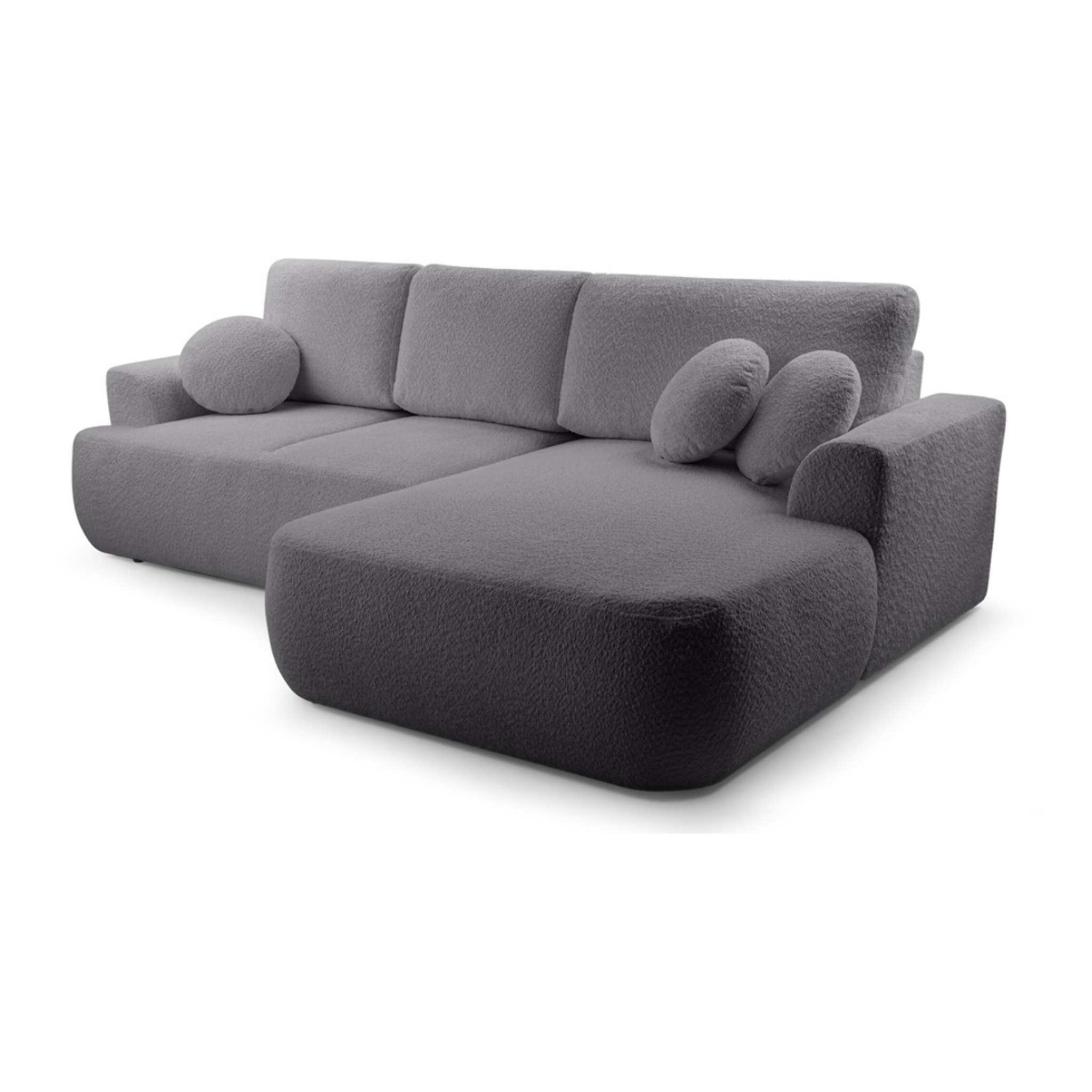 Candela - canapé d'angle droit 4 places - convertible avec coffre - en tissu bouclette - Gris foncé