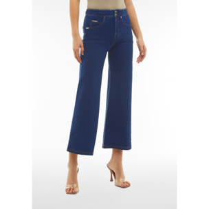 Pantaloni N.O.W.® wide leg cropped vita alta in jersey denim