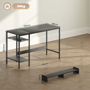 Escritorio Moderno Mesa de Escritorio con Estantes Laterales Soporte para Monitor Ajustable y Estructura Móvil Mesa de Ordenador para Oficina Estudio 120x48x85,5 cm Gris Carbón