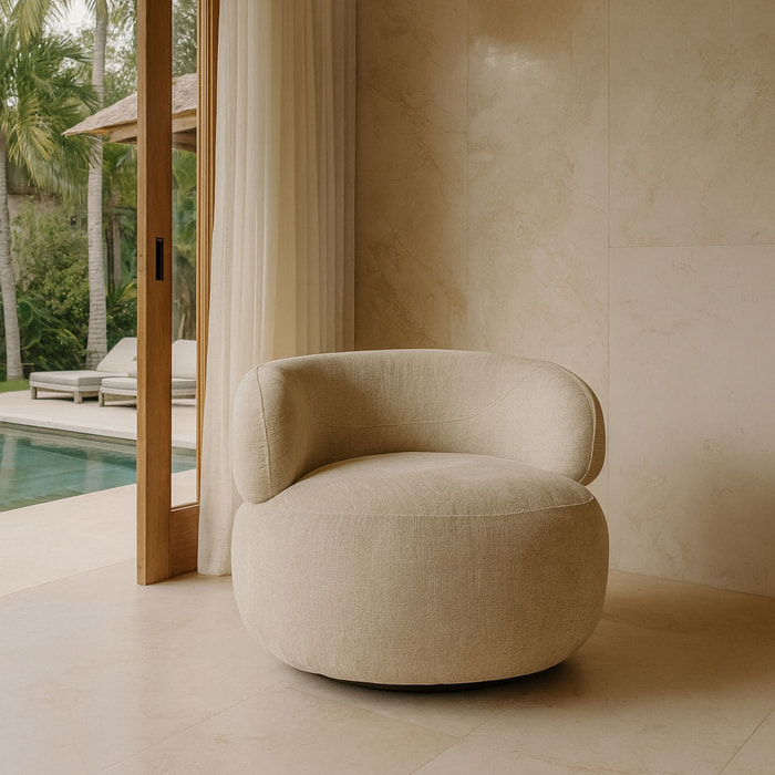 Fauteuil pivotant en velours texturé beige GLOVE