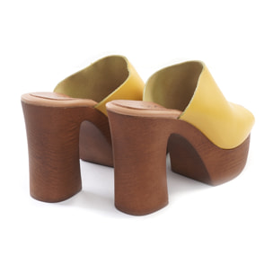 MULE TACCO WOOD CHOCOLA' GIALLO