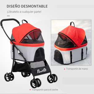 3 en 1 Cochecito para Mascotas Carrito para Perros y Gatos Desmontable Bolsa de Transporte Plegable con Cesta de Almacenaje y Frenos Tela Oxford 600D Carga 15 kg 82x49,5x98 cm Rojo