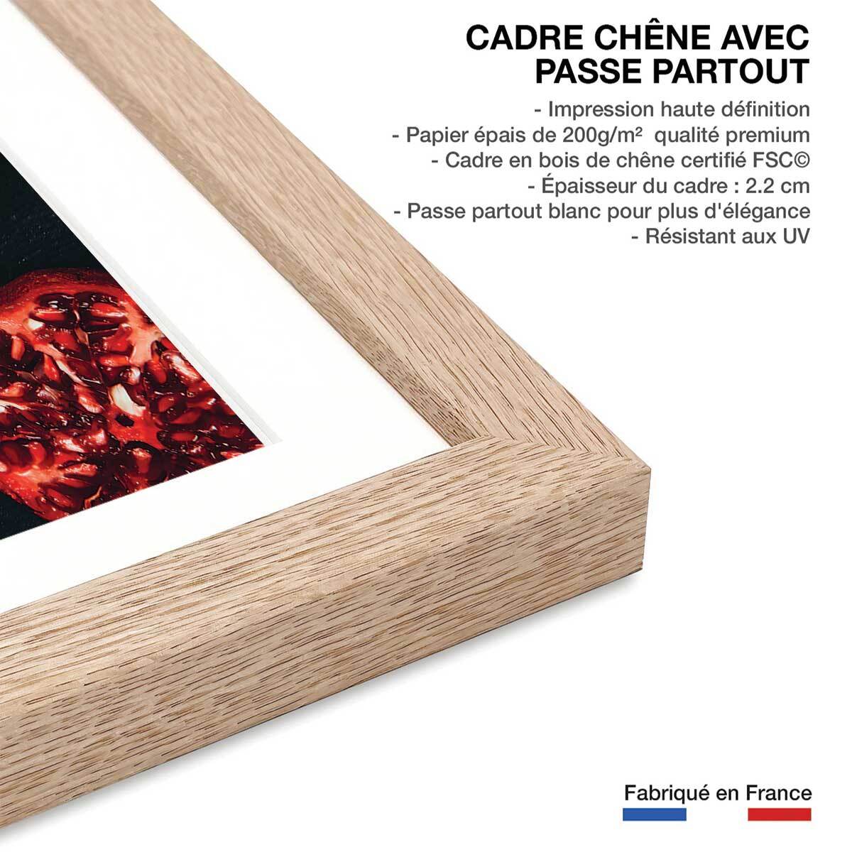 Affiche collection gros plan sur la grenade Affiche sous cadre bois