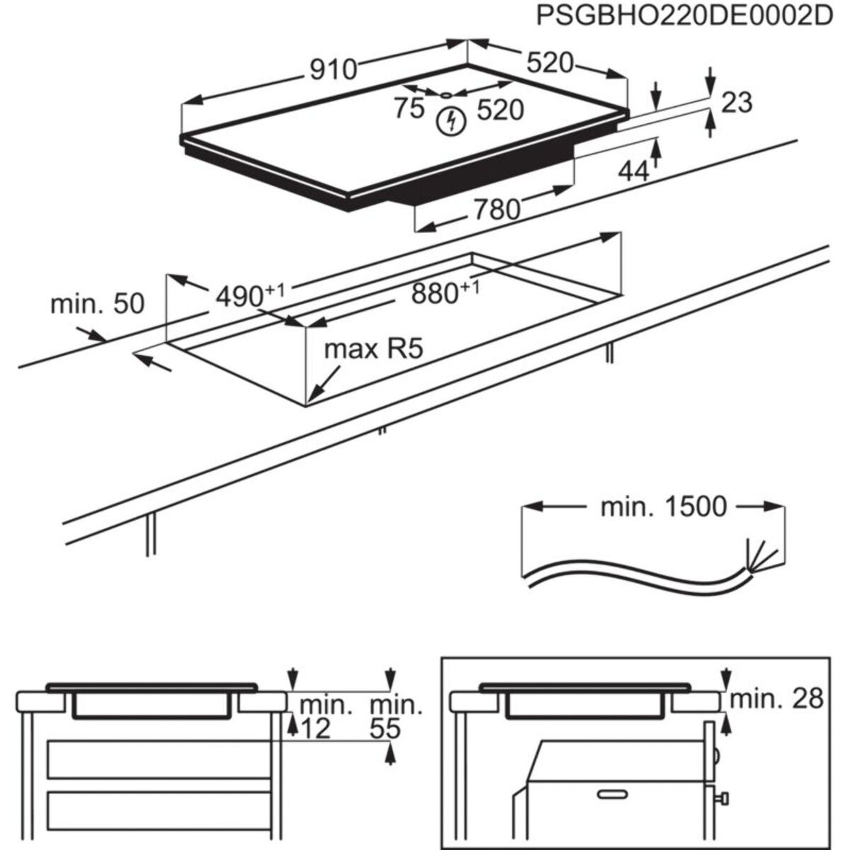 Plaque induction ELECTROLUX EIV95550 Flex90 H2H, Grande Zone Flexible Flex