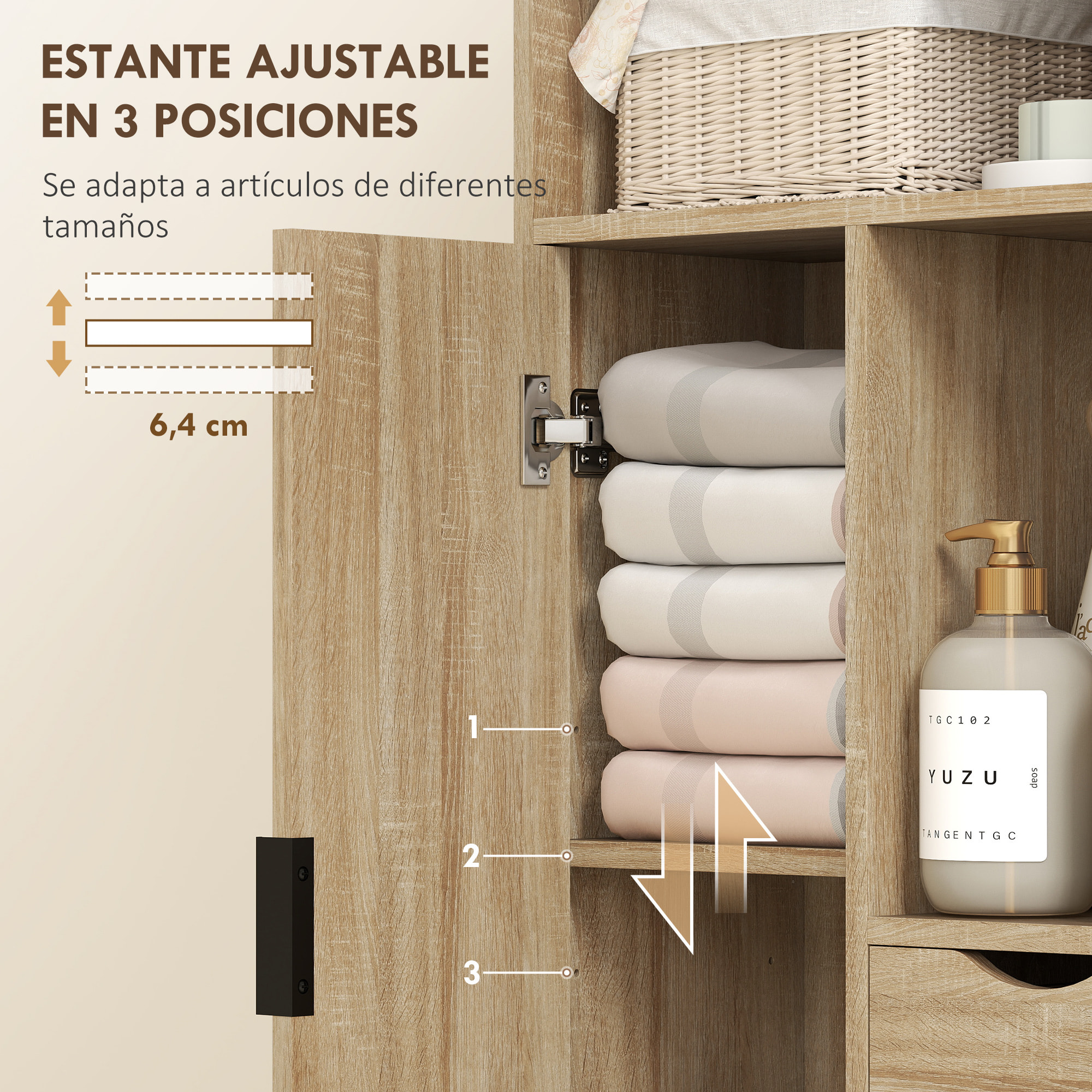 Mueble de Baño Estrecho Armario de Baño con 2 Cajones Compartimento Abierto y Estantes Ajustables para Espacio Pequeño Cocina Salón 50x25x100 cm Natural