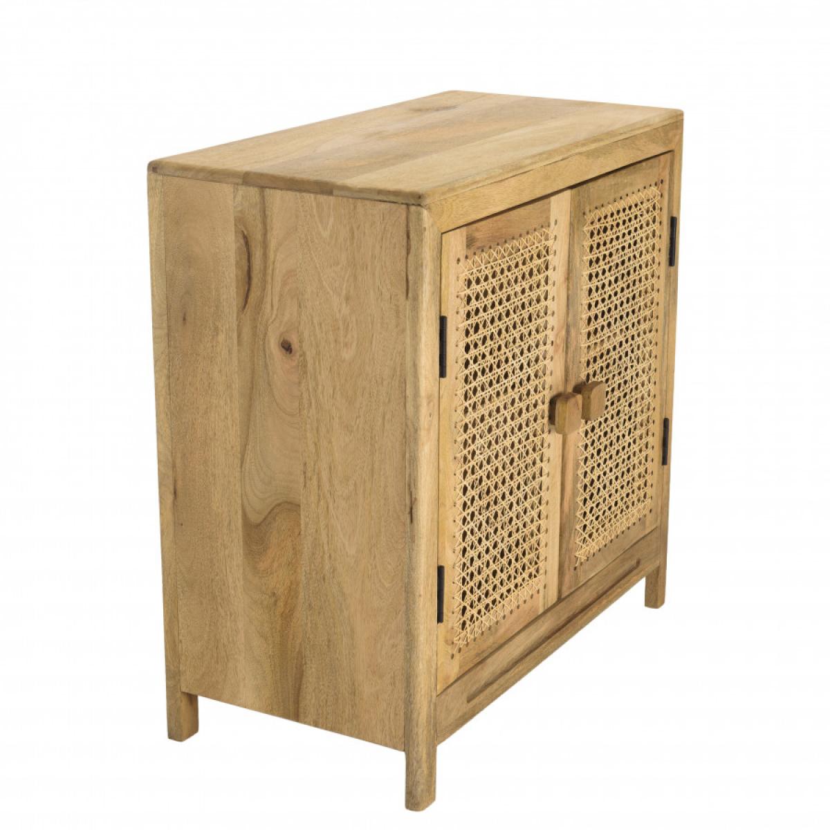 ISA - Buffet marron 2 portes bois de manguier et cannage couleur naturelle