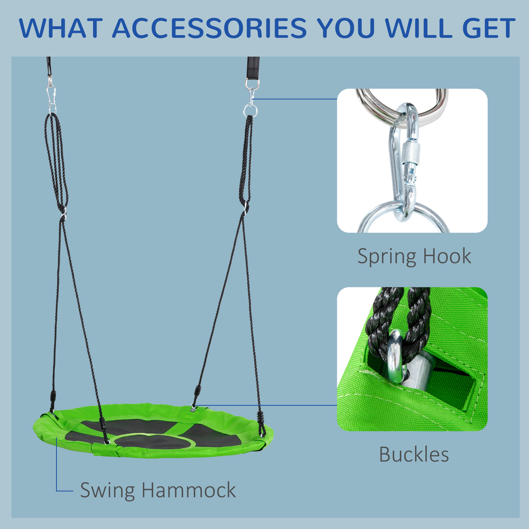 Balançoire nid d'oiseau ronde balançoire panier Ø 1 x 1,8H m - tente amovible incluse - 4 anneaux inclus métal époxy Oxford haute densité bleu vert