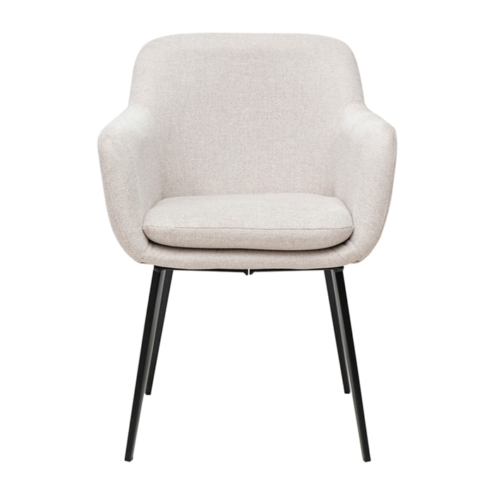 Chaises en tissu effet velours texturé beige et métal noir (lot de 2) AMIKA