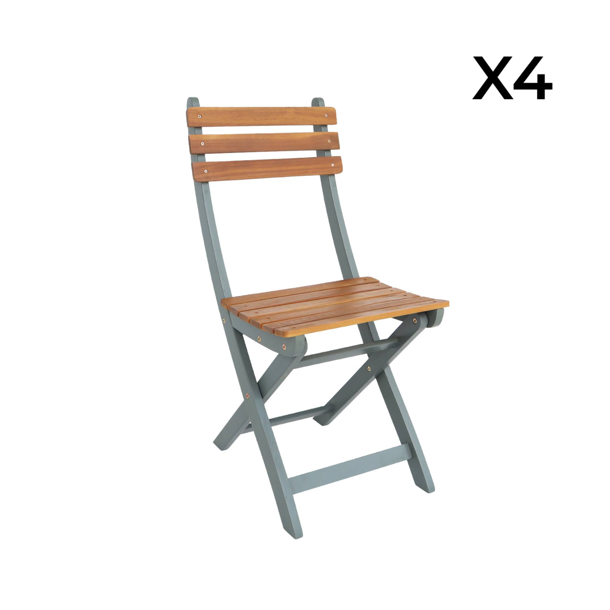 Lot de 4 chaises de jardin CALENA pliables acacia kaki. 40 x 52 x 85 cm