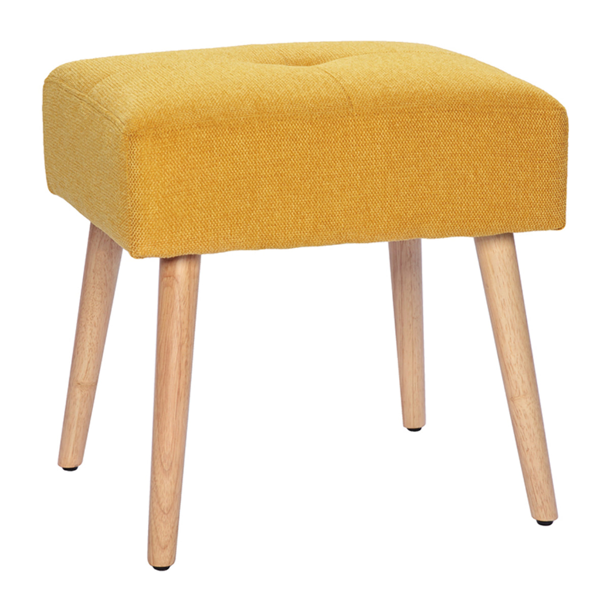 Tabouret bas en tissu effet velours texturé jaune moutarde et bois clair massif H46 cm GUESTA