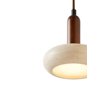 Suspension design cylindrique en travertin et bois effet noyer TIVOLI