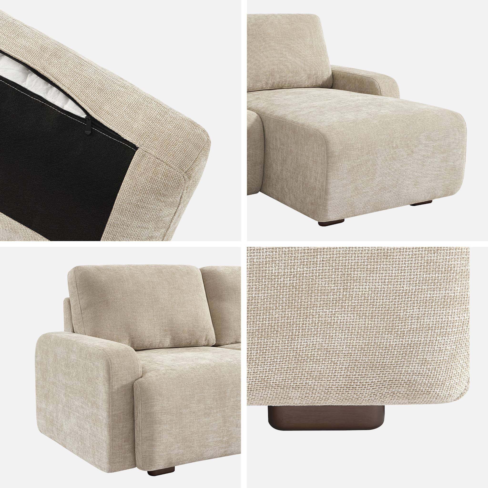 Canapé d'angle droite 3 places tissu beige L 260 x P 88 / 139cm / x H 87cm - Dany