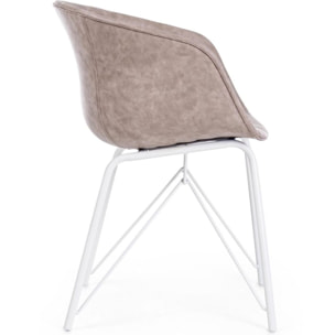 Set di poltroncine WARHOL in similpelle beige e gambe in acciaio bianco, con braccioli