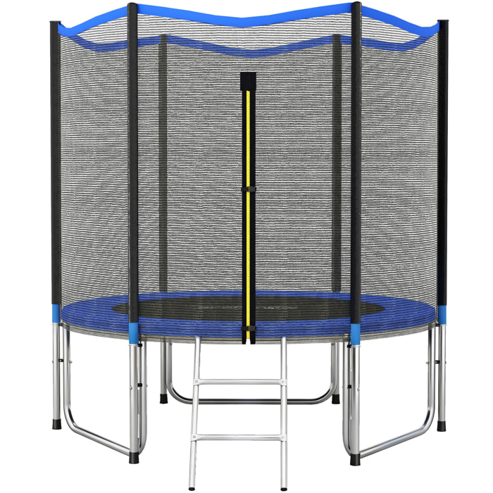 Cama Elástica para Niños Exterior Ø244 cm, Trampolín para Niños de +6 Años con Red de Seguridad, Escalera, Acolchado de Muelles y Marco de Acero Galvanizado, Carga 100 kg