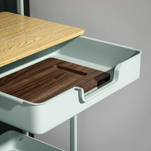 Carrito Auxiliar con Ruedas de 2 Niveles Carro de Cocina con 1 Cajón y 1 Cesta Carrito Organizador para Dormitorio Salón Oficina Verde Claro