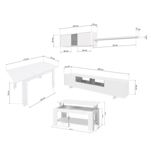 Pack salón con mesa de centro y mesa de comedor Kenzo Max V1A Blanco Brillo - Gris Antracita