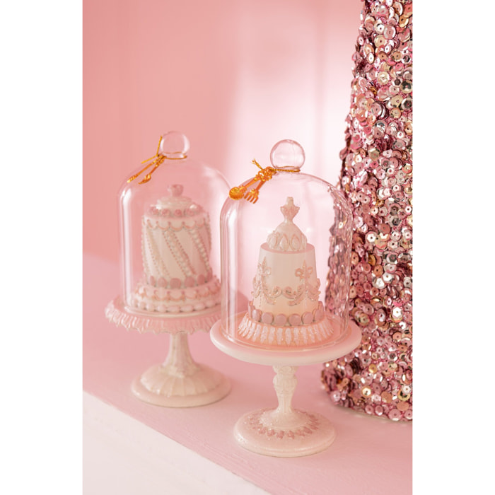 J-Line décoration Gâteau Cloche - polyrésine - blanc/rose - 2 pièces