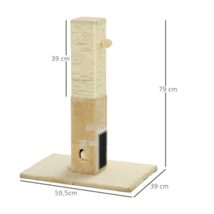 Poste Rascador para Gatos 79 cm Rascador para Gatos Arañador para Gatos con Bola Colgante Cascabel y Poste de Yute 59,5x39x79 cm Beige y Crema