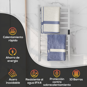 Toallero Eléctrico de Pared 110W Radiador Toallero Eléctrico con Control WIFI Pantalla Táctil Temporizador 10 Barras Temperatura Ajustable Bajo Consumo IPX4 Blanco