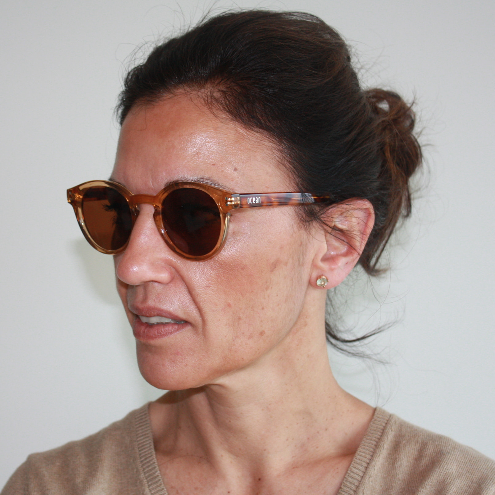 Gafas de sol OCEAN MONTREAL - Blanco transparente mate con patillas en carey y / Ahumada