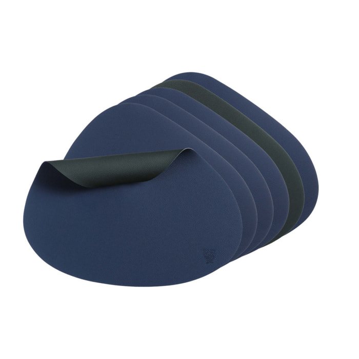 Set de table curve réversible - 6 pièces - Cuir recyclé bleu nuit et gris anthracite