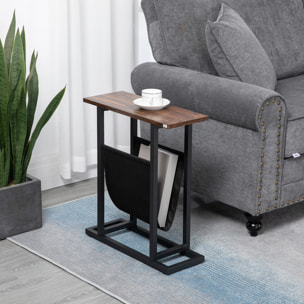 Guéridon bout de canapé table basse d'appoint - porte-revue tissu noir - châssis métal noir plateau aspect bois