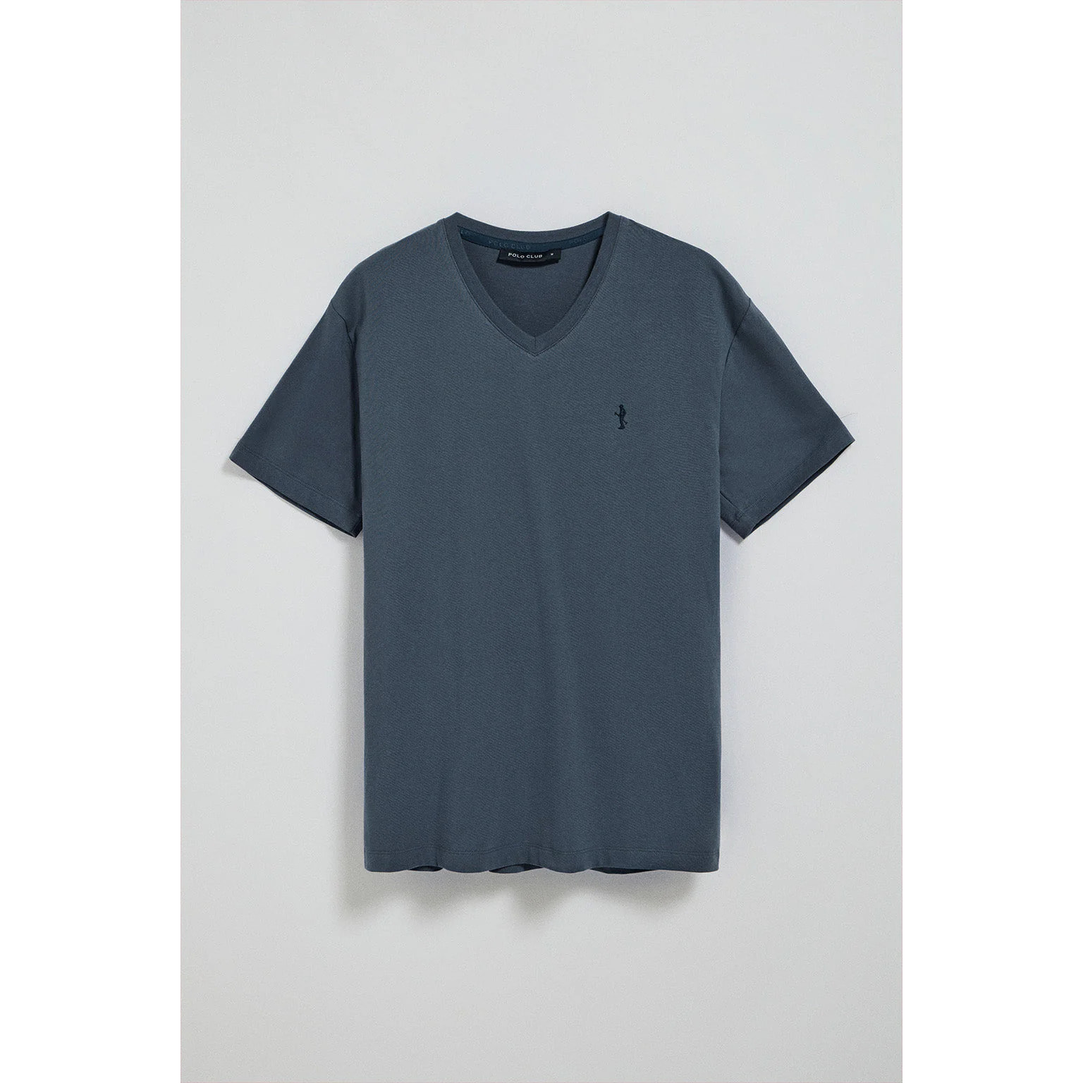 Maglietta blu denim a maniche corte e scollo a V con ricamo Rigby Best