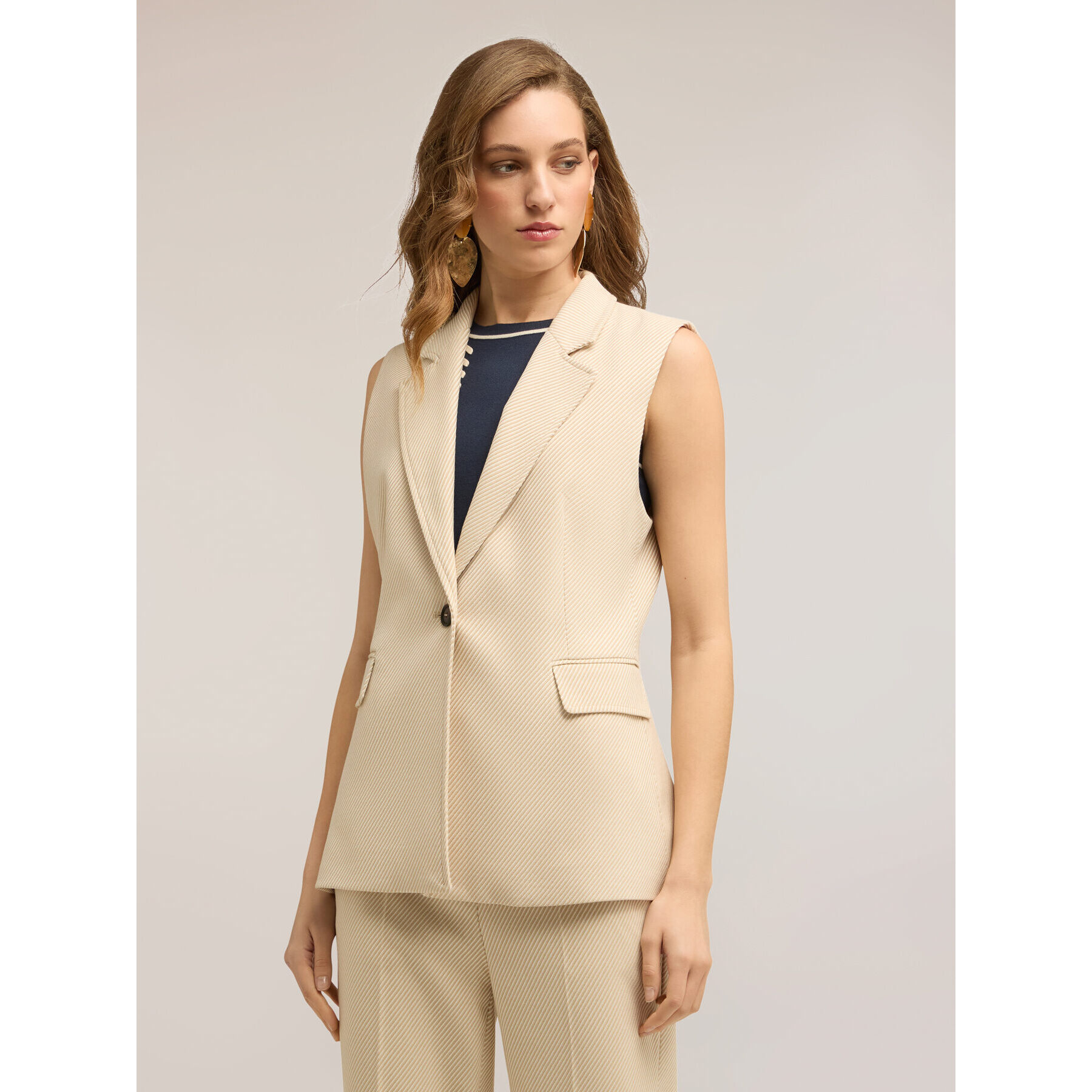 Motivi - Gilet in tessuto tinto filo a righe - Beige